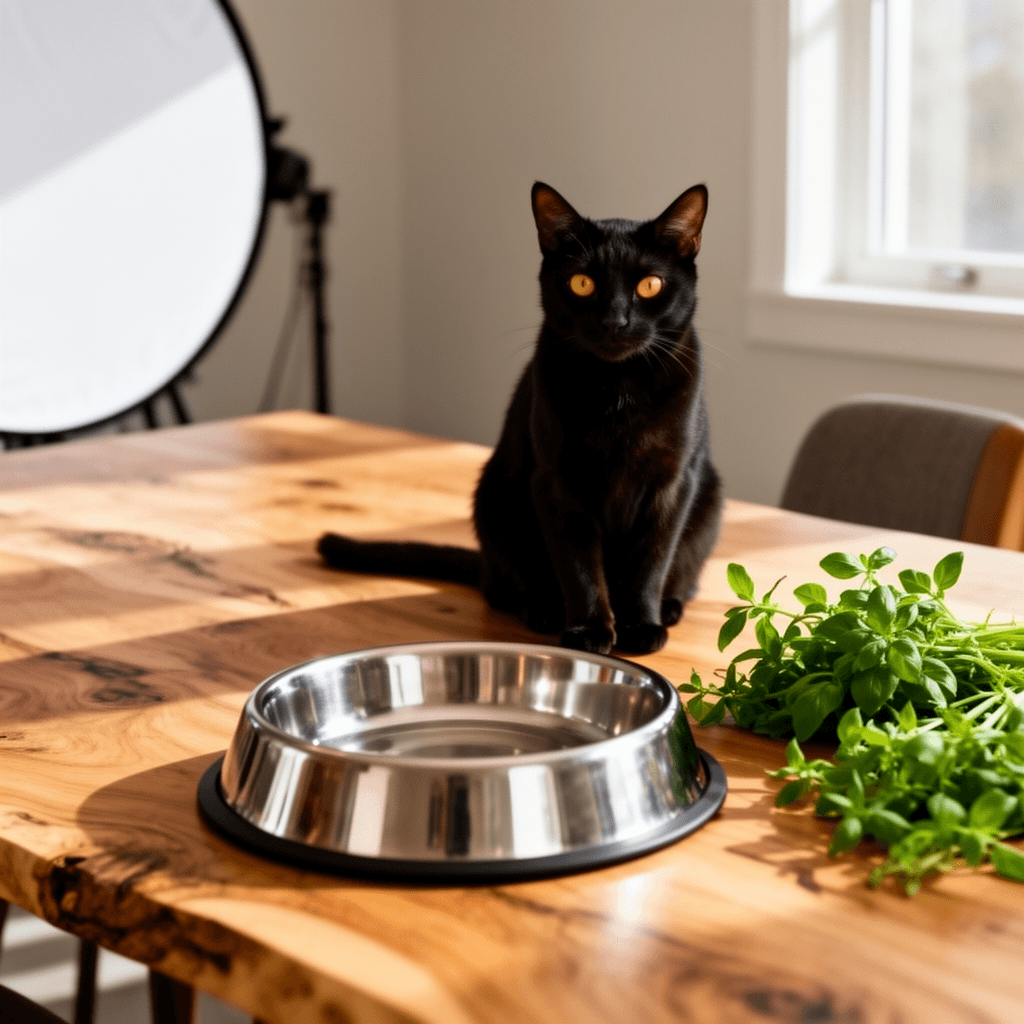 Stainless Steel Dog Bowls with cat - professional product lifestyle photo