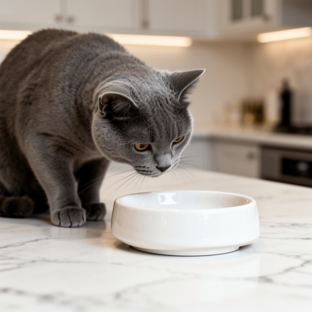 Ceramic Cat Water Bowl with Anti-Spill Design White Pet with cat - professional product lifestyle photo