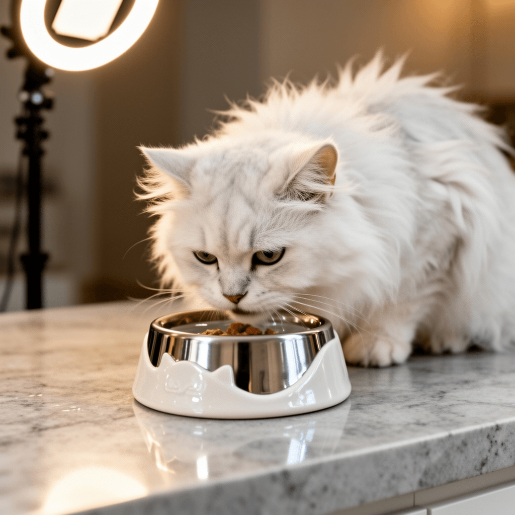 Ceramic Cat Water Fountain with cat - professional product lifestyle photo