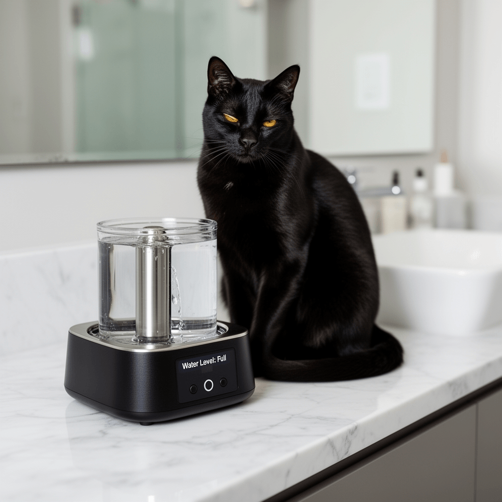 Wireless Cat Water Fountain with cat - professional product lifestyle photo