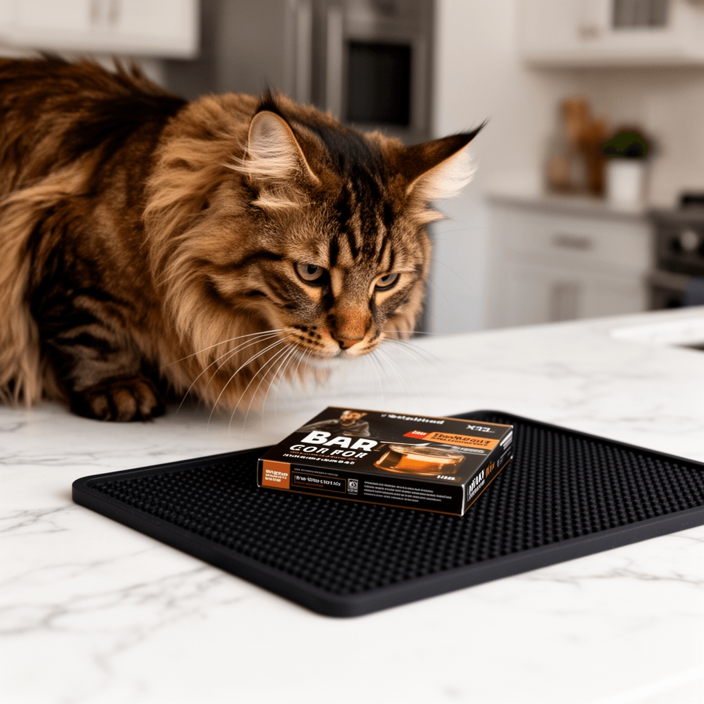 Bar Mat for Countertop 18in x 12in Large - Thick Durable Non with cat - professional product lifestyle photo