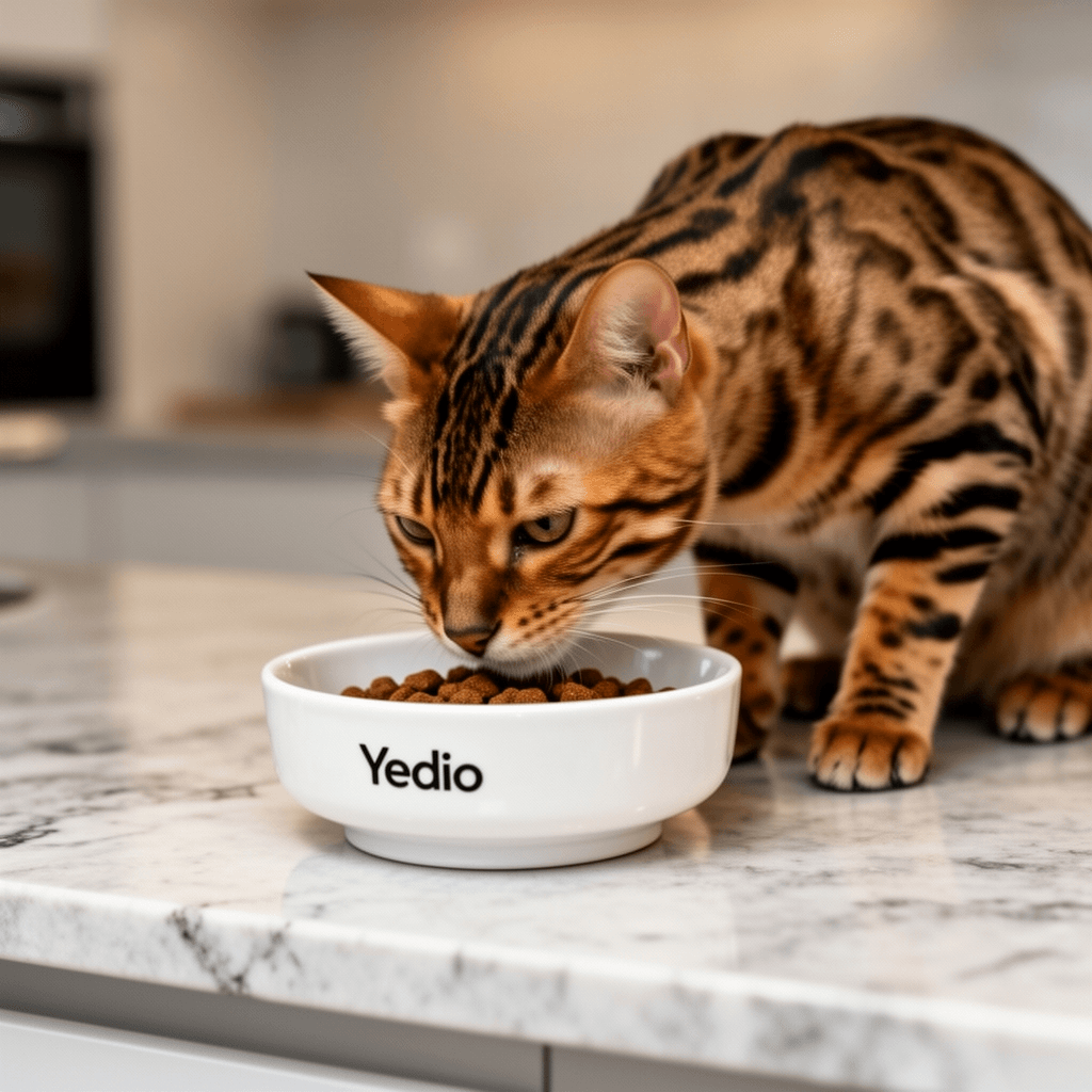 Yedio Porcelain Raised Cat Bowl with cat - professional product lifestyle photo
