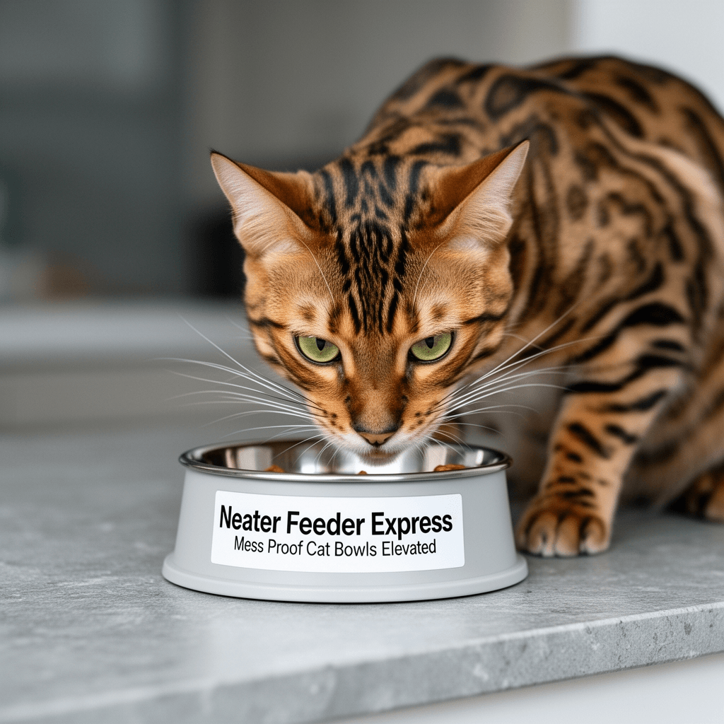 Neater Feeder Express Mess Proof Cat Bowls Elevated with cat - professional product lifestyle photo