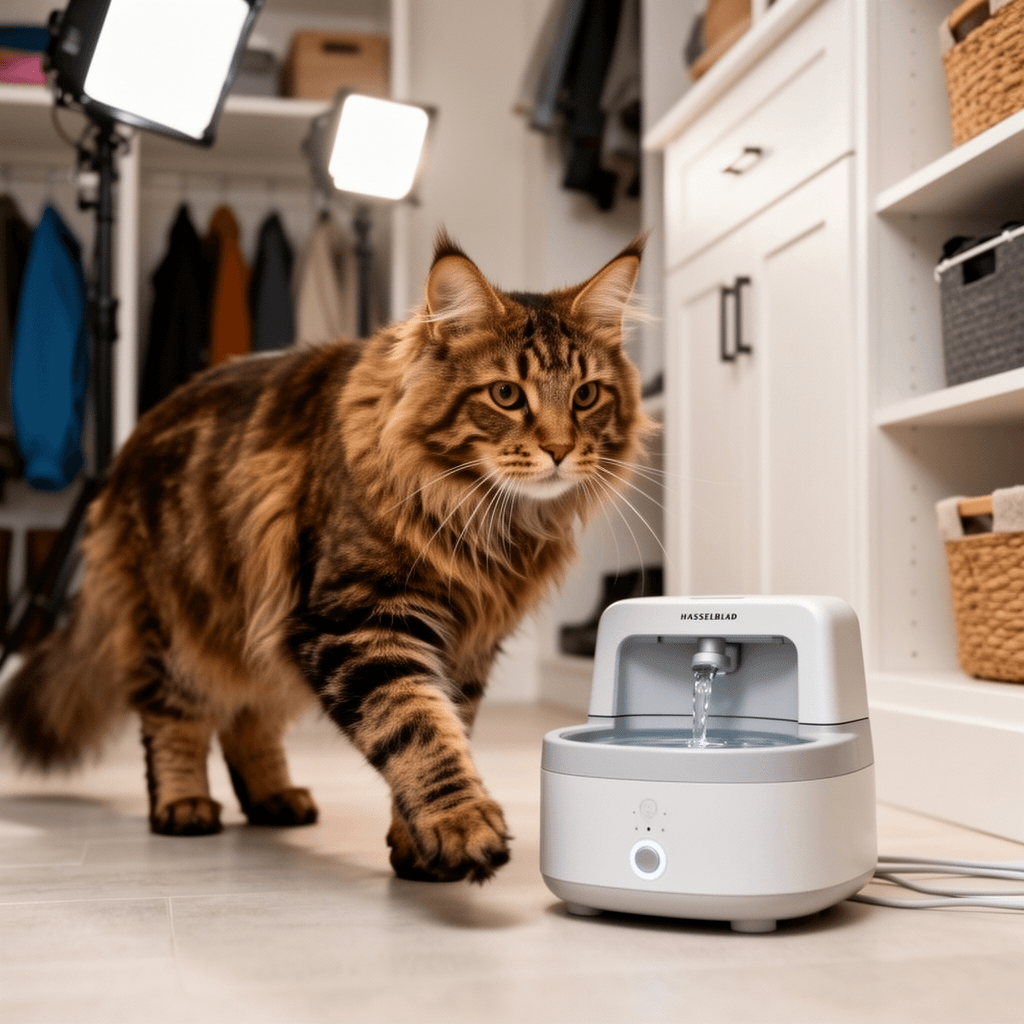 Cat Water Fountain Cordless with cat - professional product lifestyle photo