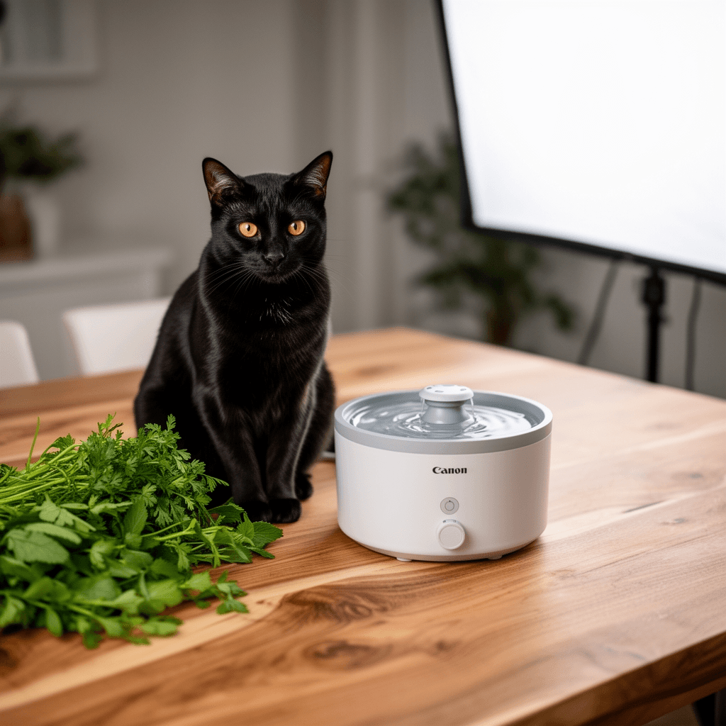 Cat Water Fountain with cat - professional product lifestyle photo