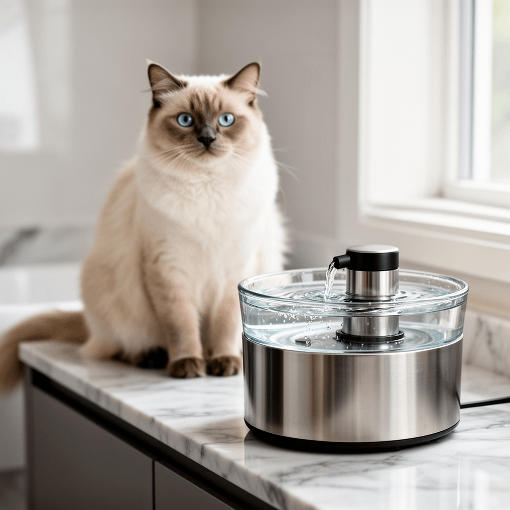 Cat Water Fountain with cat - professional product lifestyle photo