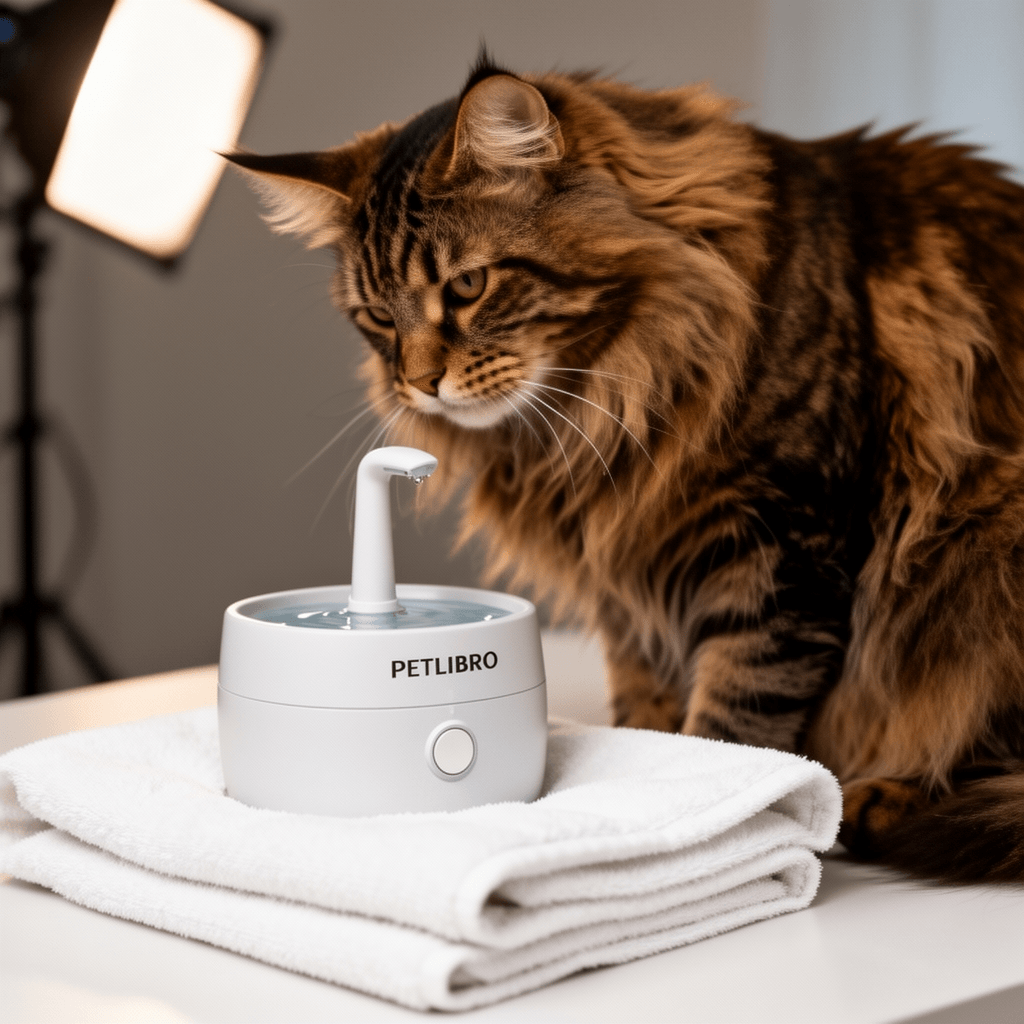 PETLIBRO 2.1L Automatic Cat Water Fountain with cat - professional product lifestyle photo