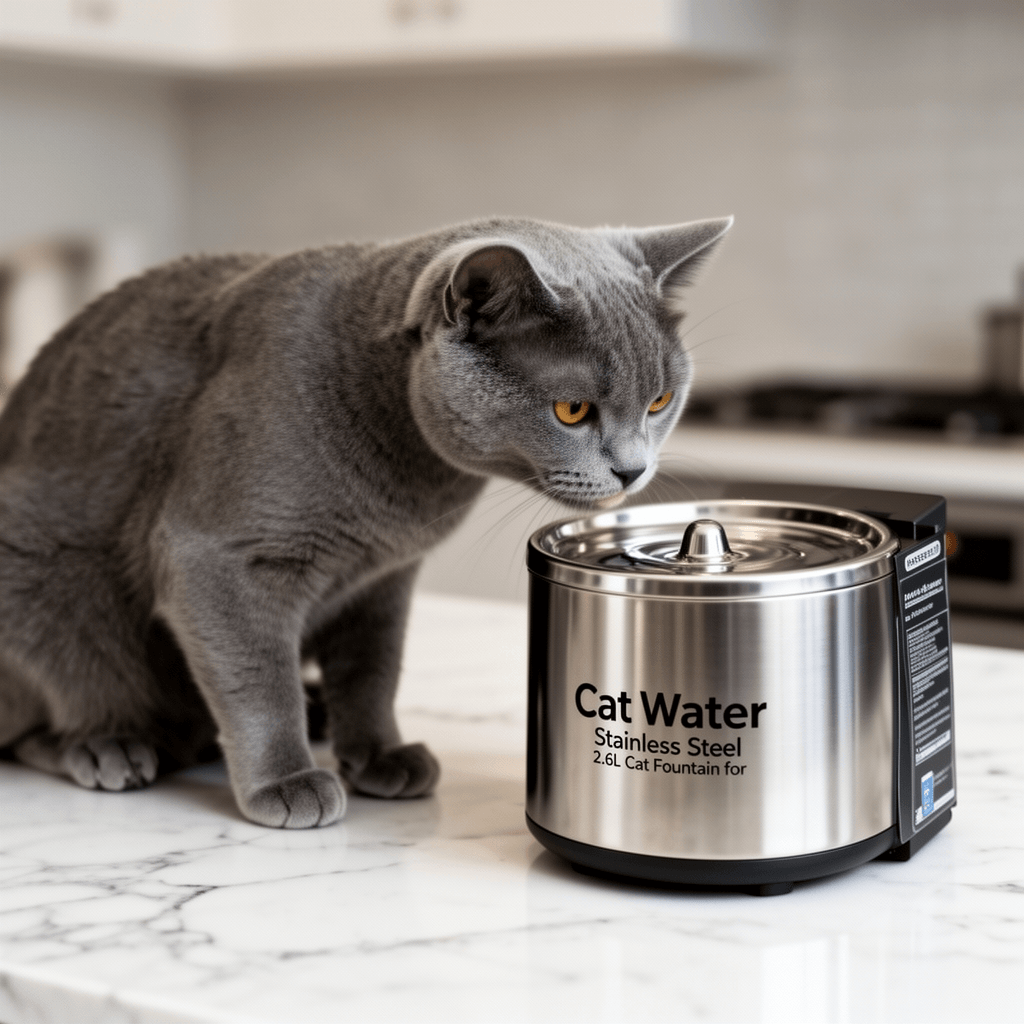 Cat Water Fountain Stainless Steel: 2.6L Cat Fountain for with cat - professional product lifestyle photo