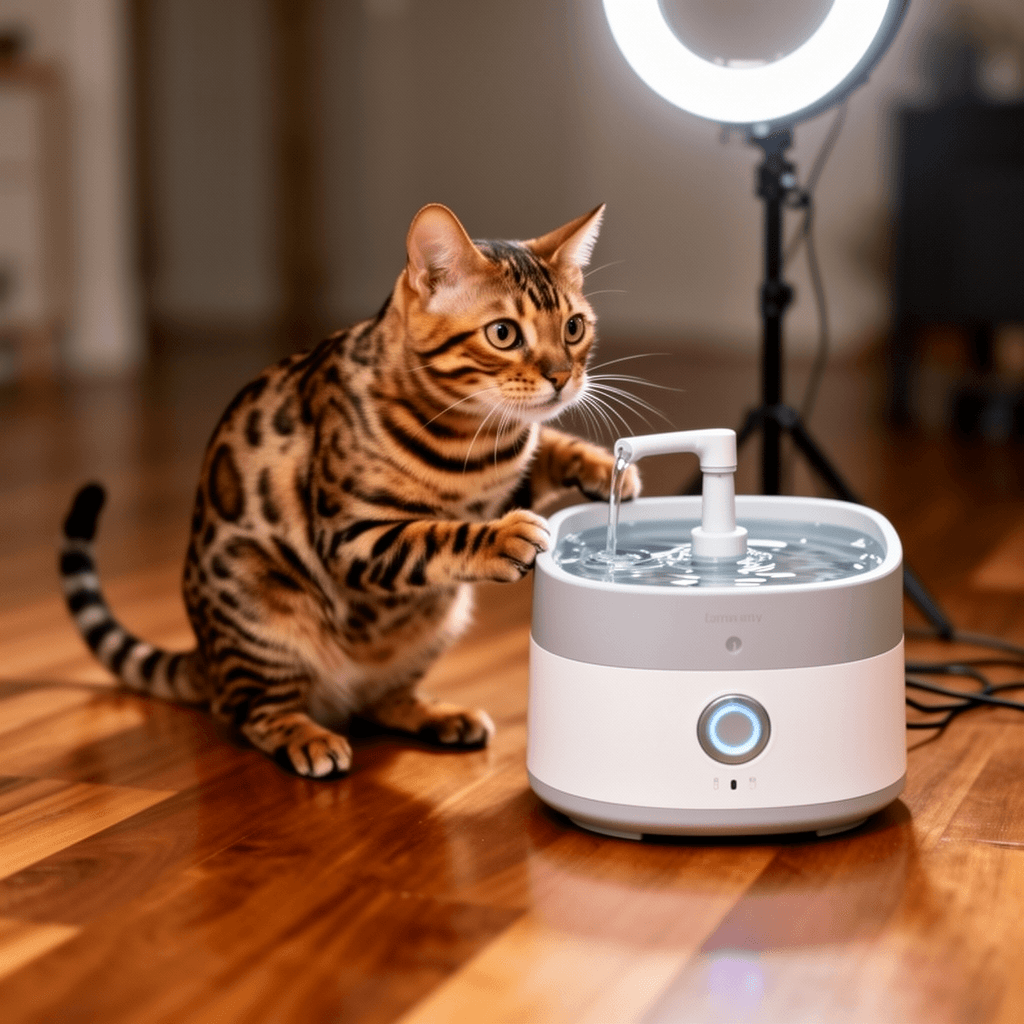 Cat Water Fountain Cordless 118oz/3.5L Wireless & Battery with cat - professional product lifestyle photo