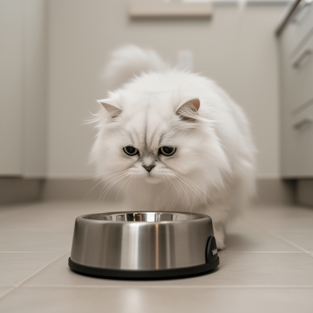 Veken Innovation Award Winner Stainless Steel Cat Water with cat - professional product lifestyle photo