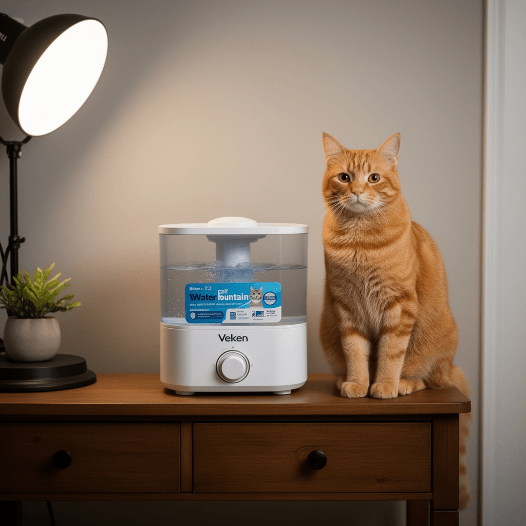 Veken Cat Water Fountain Filters with cat - professional product lifestyle photo