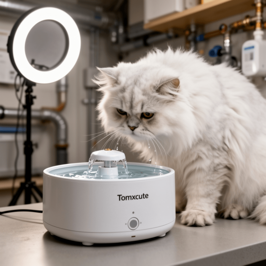 Tomxcute Cat Water Fountain with cat - professional product lifestyle photo