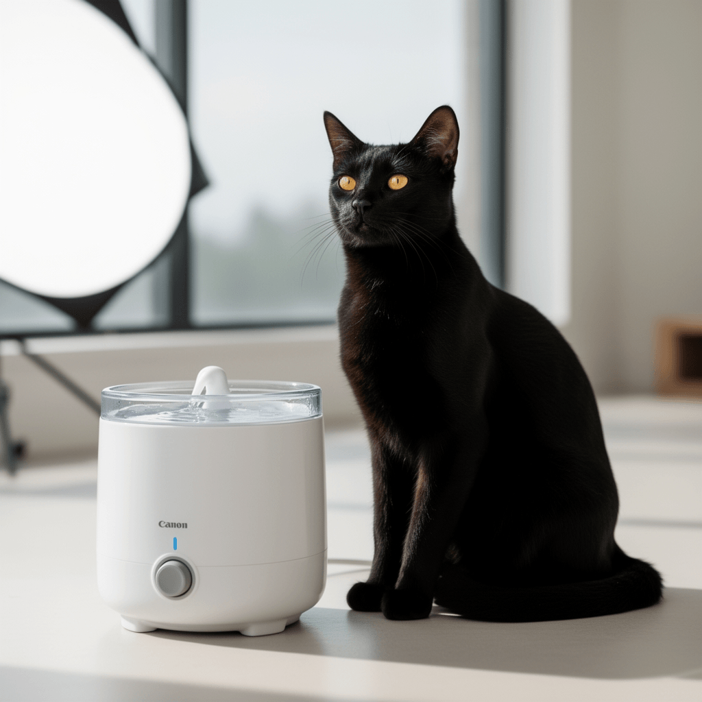 Cat Water Fountain with cat - professional product lifestyle photo