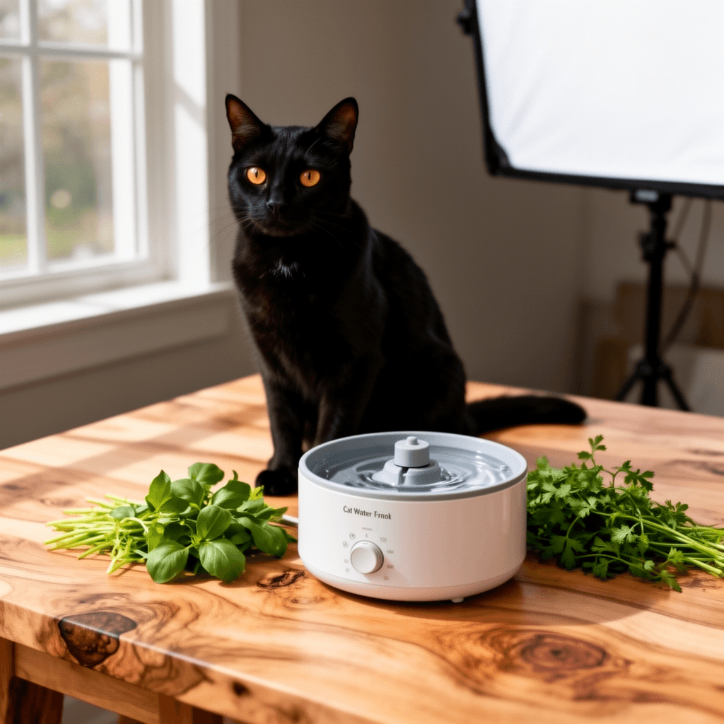 Cat Water Fountain with cat - professional product lifestyle photo