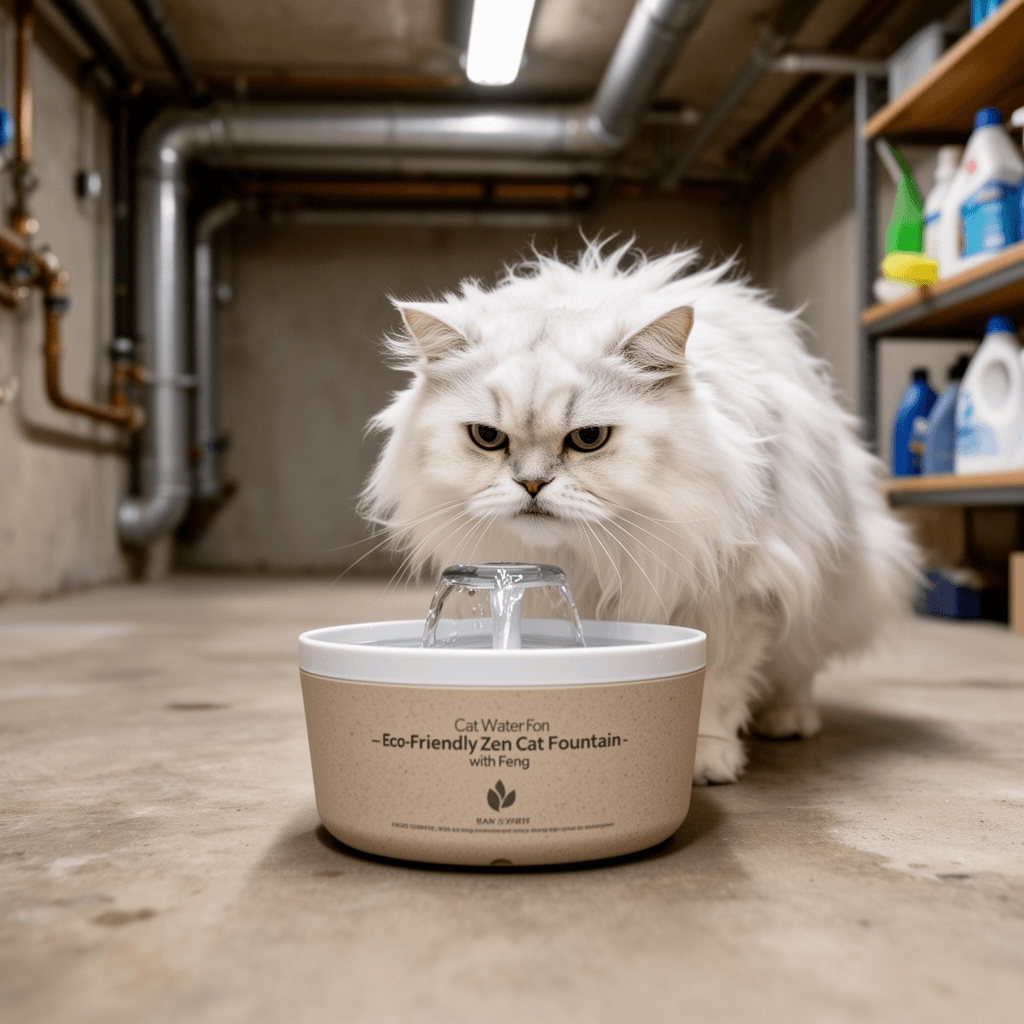 Cat Water Fountain – Eco-Friendly Zen Cat Fountain with Feng with cat - professional product lifestyle photo