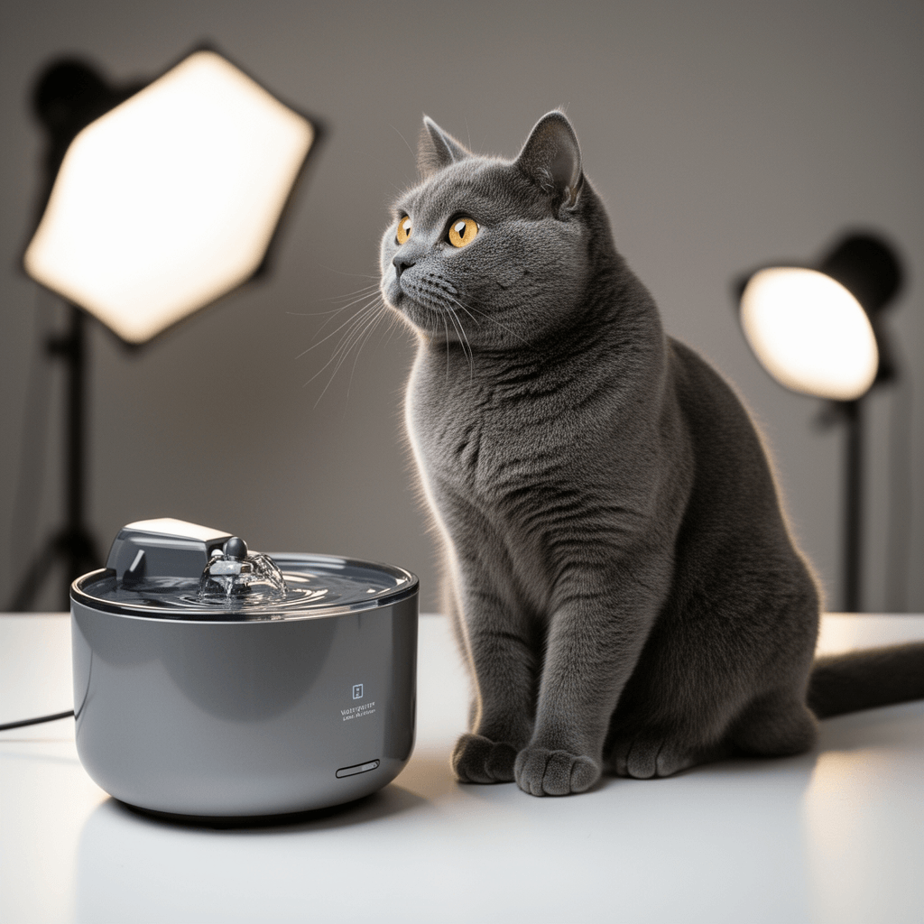 Wastewater Separation Cat Water Fountain No Filter with cat - professional product lifestyle photo