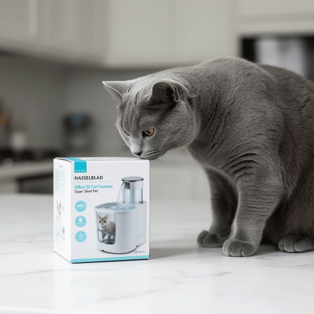 Cat Water Fountain: 108oz/3.2L Cat Fountain Super Silent Pet with cat - professional product lifestyle photo