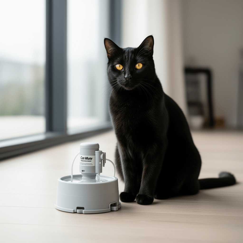 Cat Mate Replacement Pump for Pets Drinking Fountains  - with cat - professional product lifestyle photo