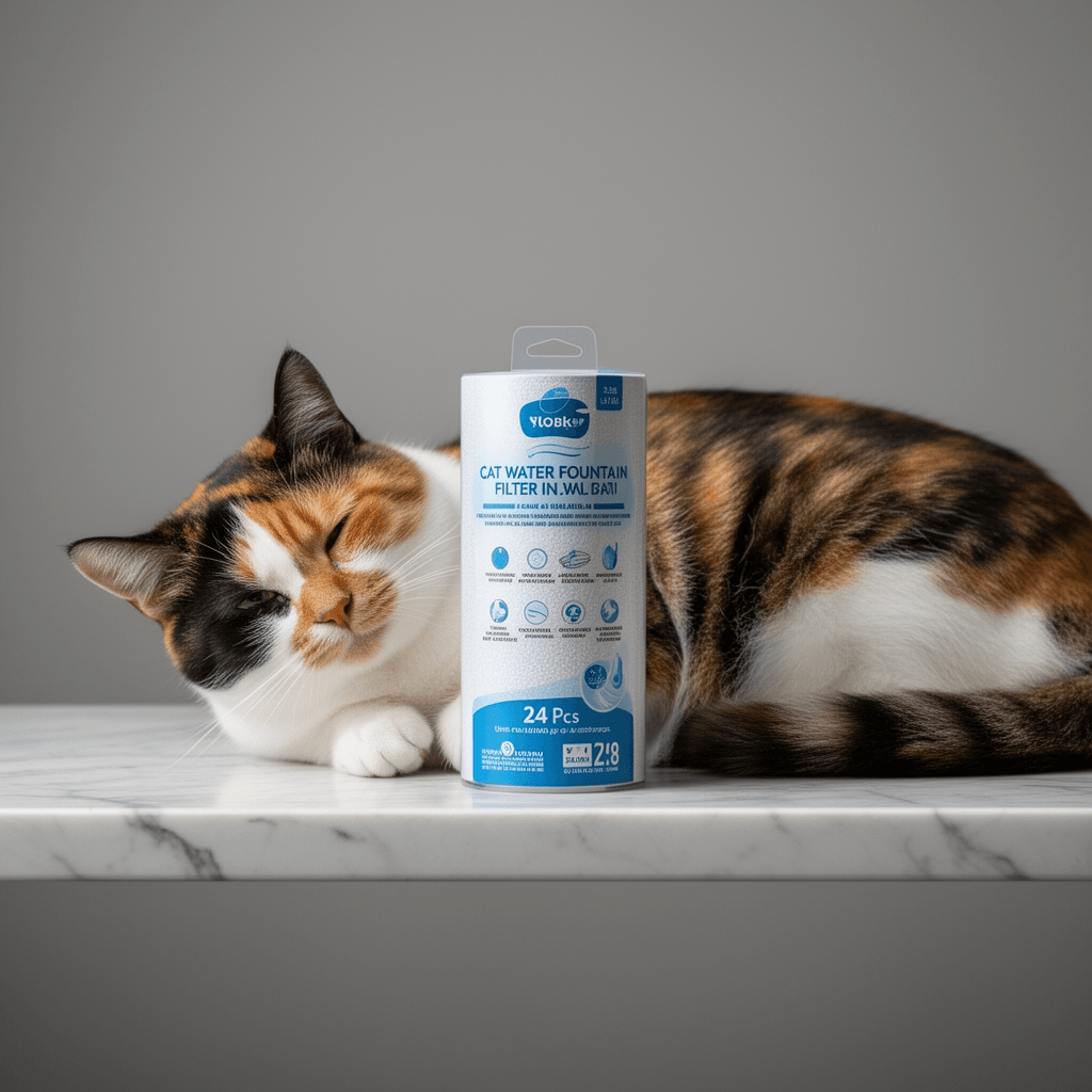 24 Pcs Cat Water Fountain Filter with cat - professional product lifestyle photo