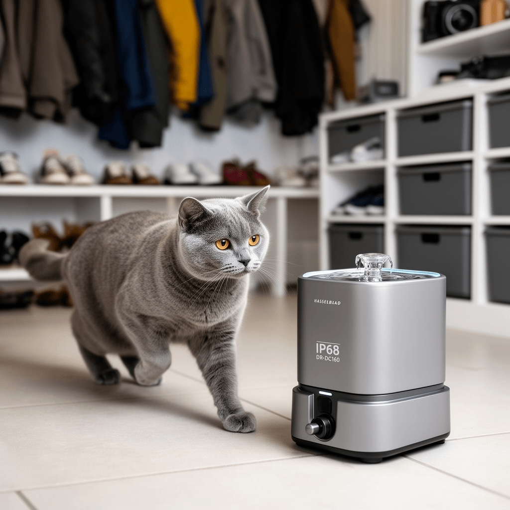 IP68 DR-DC160 submersible water pump Cat Water Fountain Pump with cat - professional product lifestyle photo