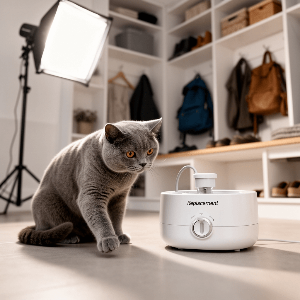 Replacement Pump for Cat Water Fountain with cat - professional product lifestyle photo