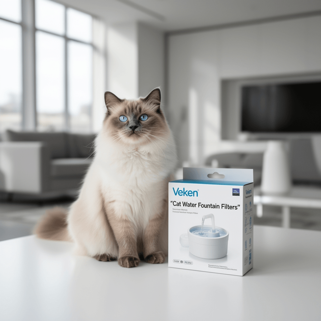 Veken Cat Water Fountain Filters with cat - professional product lifestyle photo