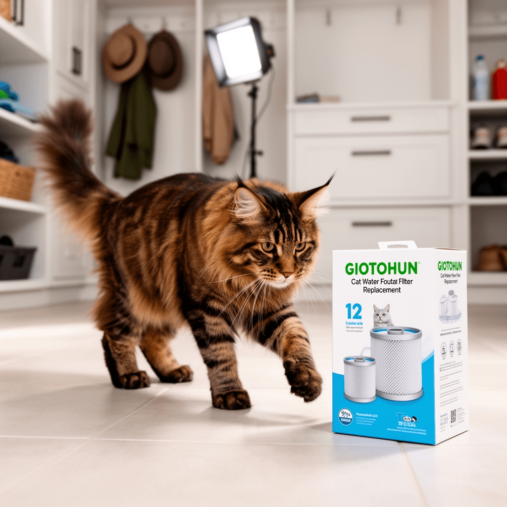 GIOTOHUN Cat Water Fountain Filter Replacement: 12 Cat with cat - professional product lifestyle photo
