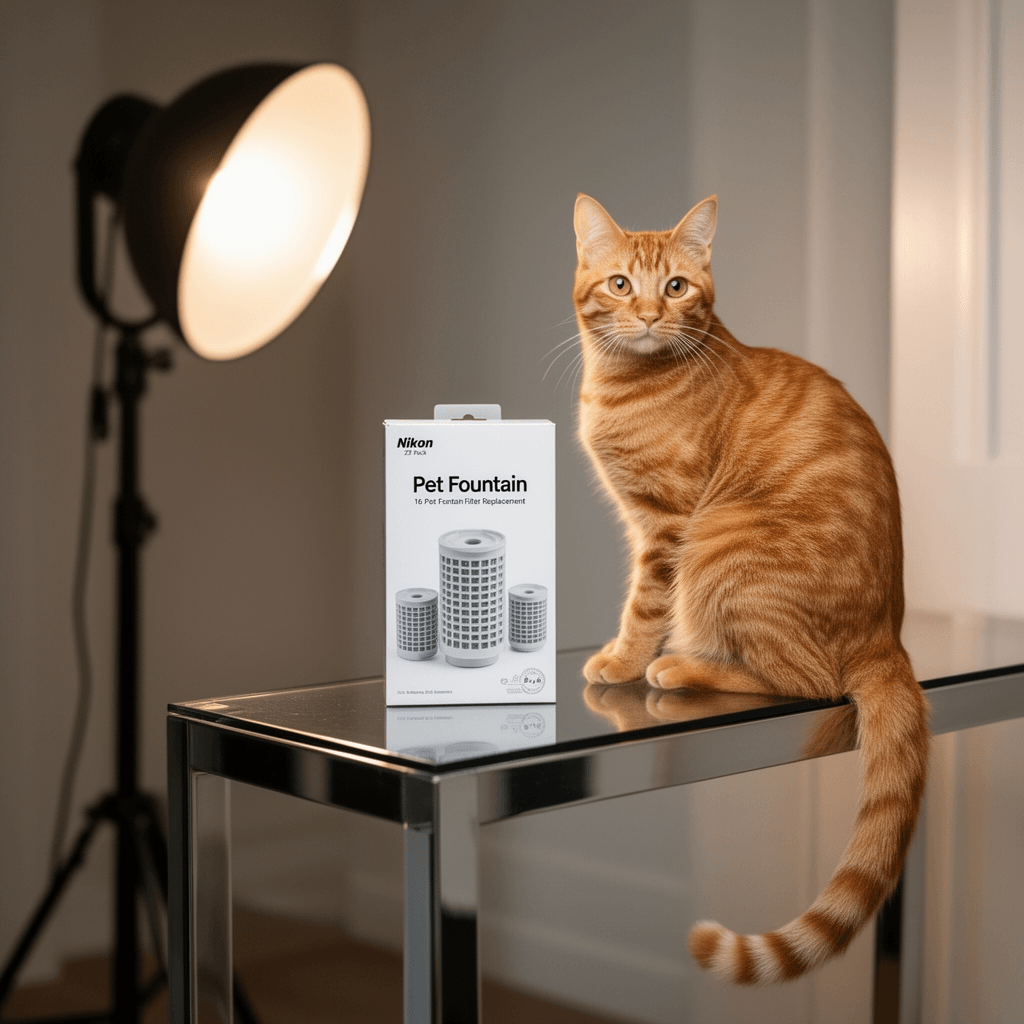 16 Pack Pet Fountain Filter Replacement with cat - professional product lifestyle photo