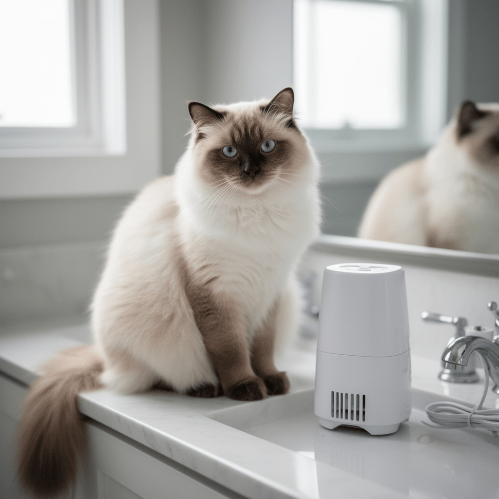 Cat Water Fountain Pump with cat - professional product lifestyle photo