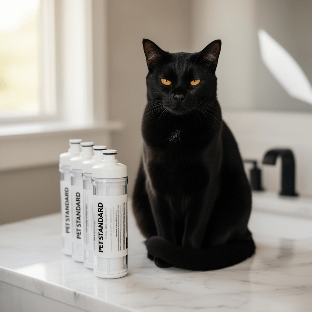 PET STANDARD Replacement Water Filter & 4 Pack Replacement with cat - professional product lifestyle photo