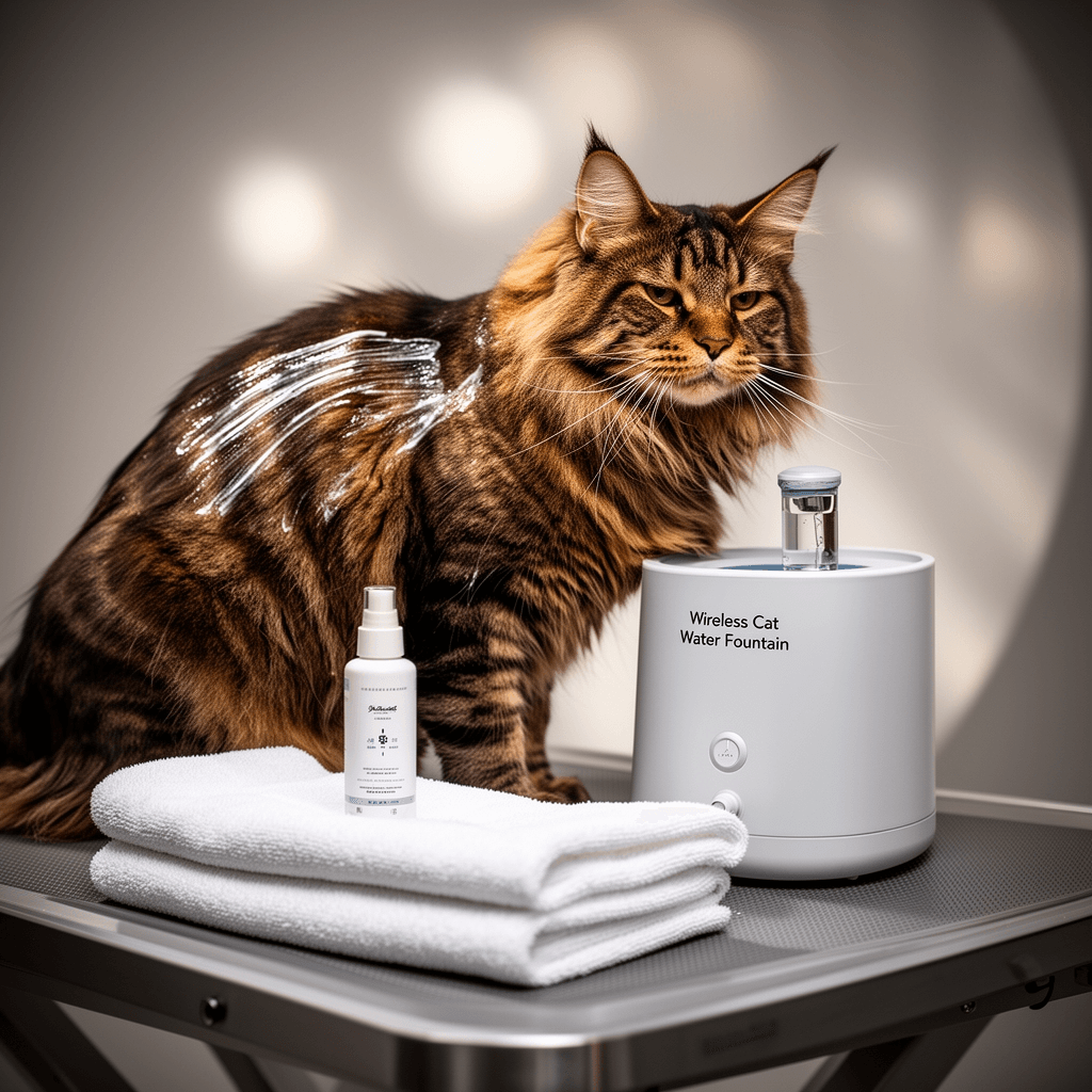 Wireless Cat Water Fountain with cat - professional product lifestyle photo