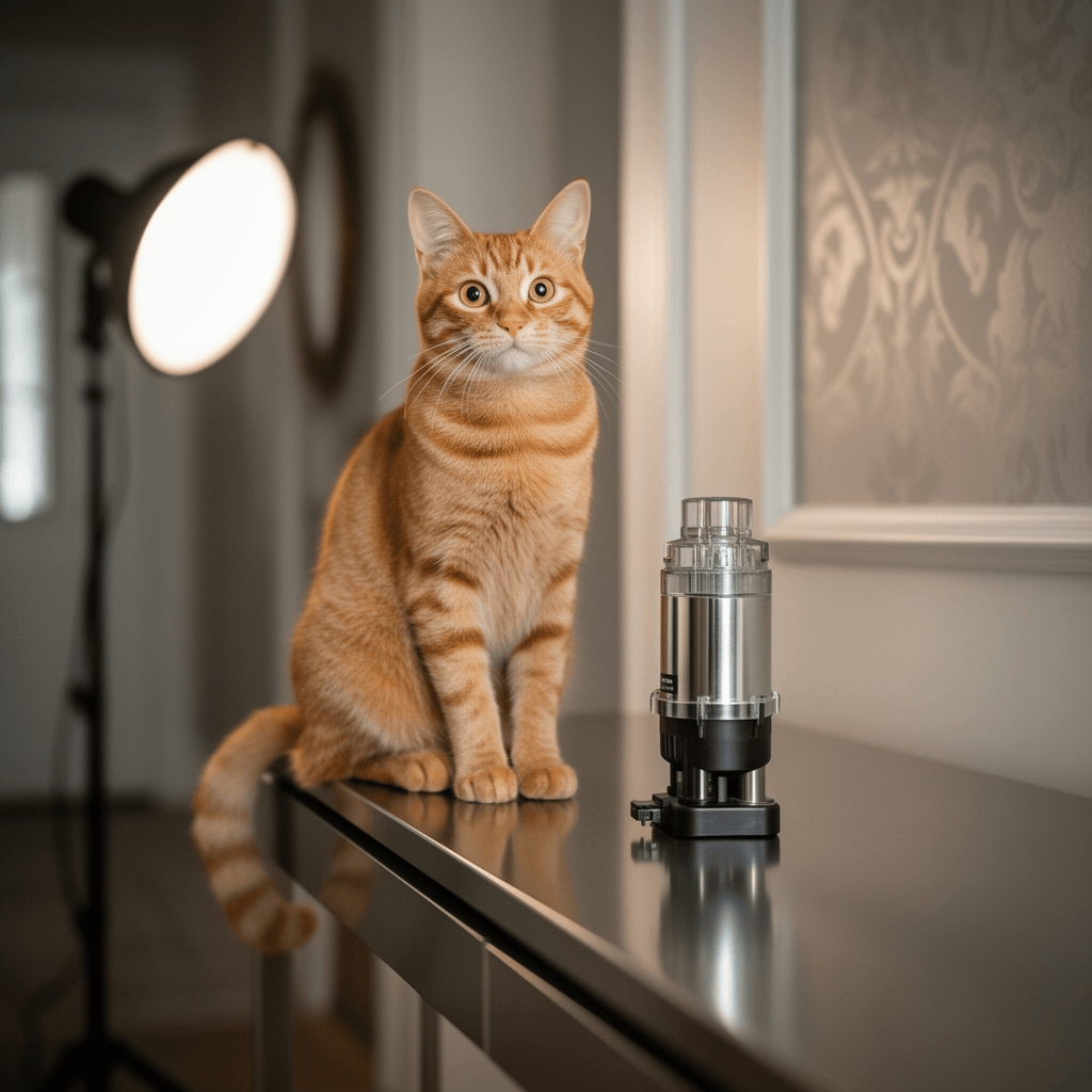 JY-830 Universal Submersible Water Pump for Pet Fountains ( with cat - professional product lifestyle photo