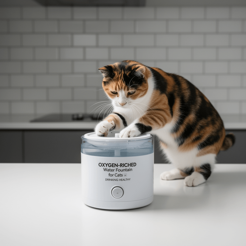 Oxygen-Riched Water Fountain for Cats Drinking Healthy with cat - professional product lifestyle photo