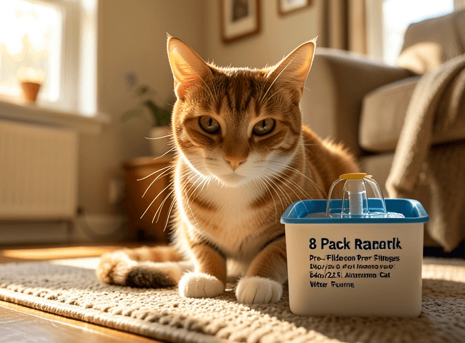 Cat owner reviewing top cat drinking fountains replacement filters reviews options for their pet in 2026