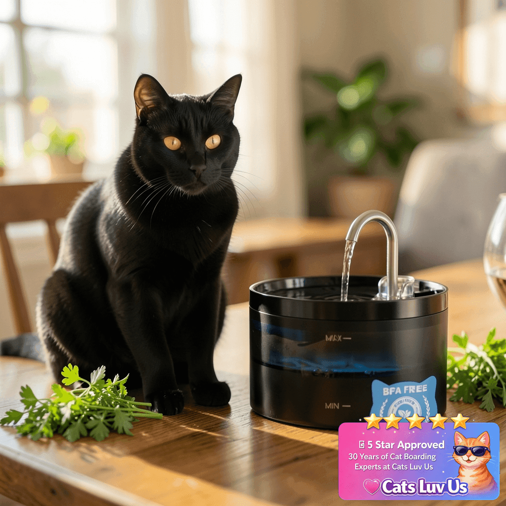 Cat Water Fountain: Dog Bowl Fountains - Automatic Pet with cat - professional product lifestyle photo