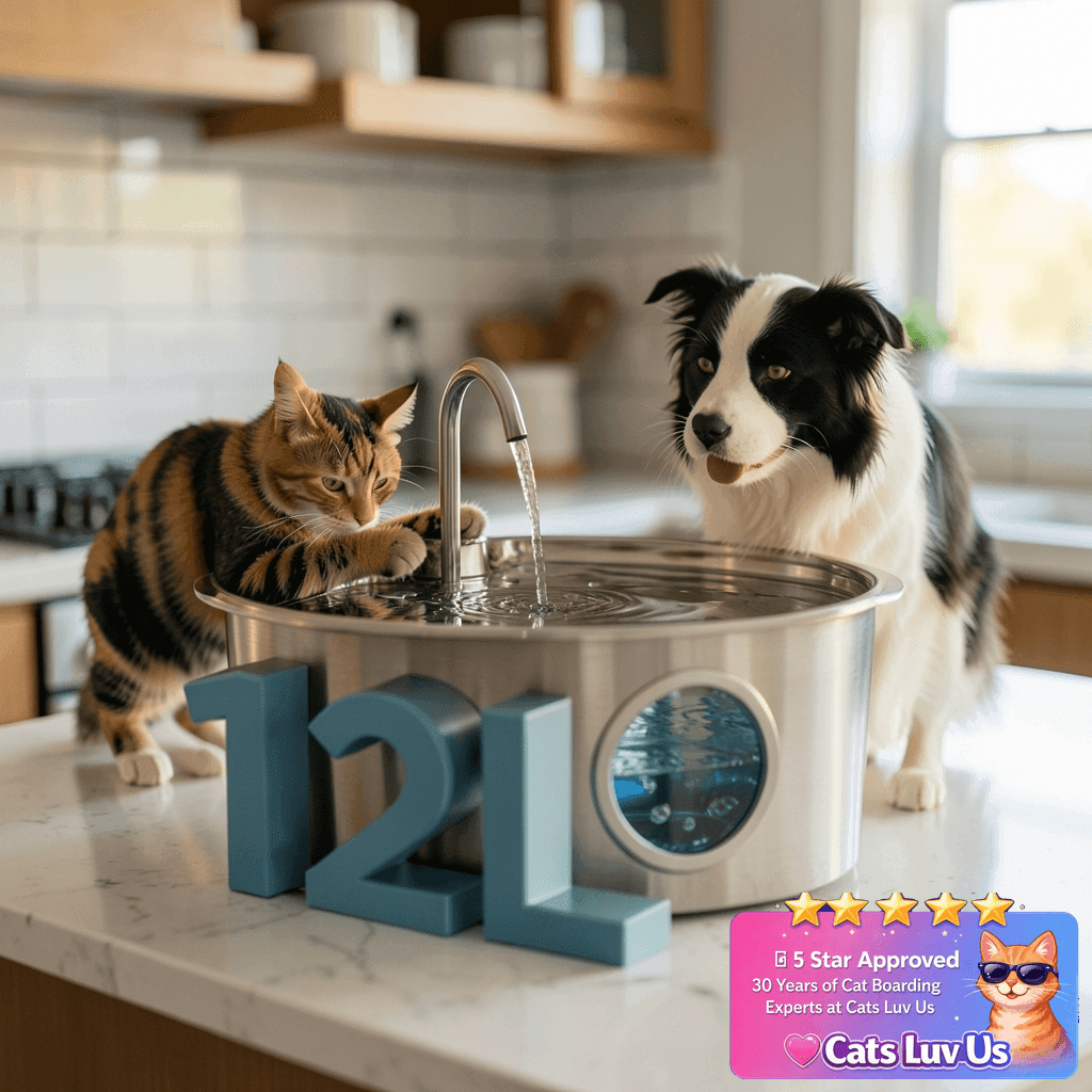 Dog Water Fountain for Large Dogs: Stainless Steel Dog with cat - professional product lifestyle photo