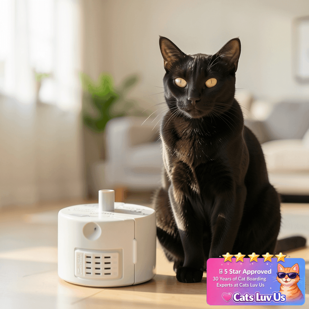 Ultra-Quiet Replacement Pump for Stainless Steel Cat Water with cat - professional product lifestyle photo