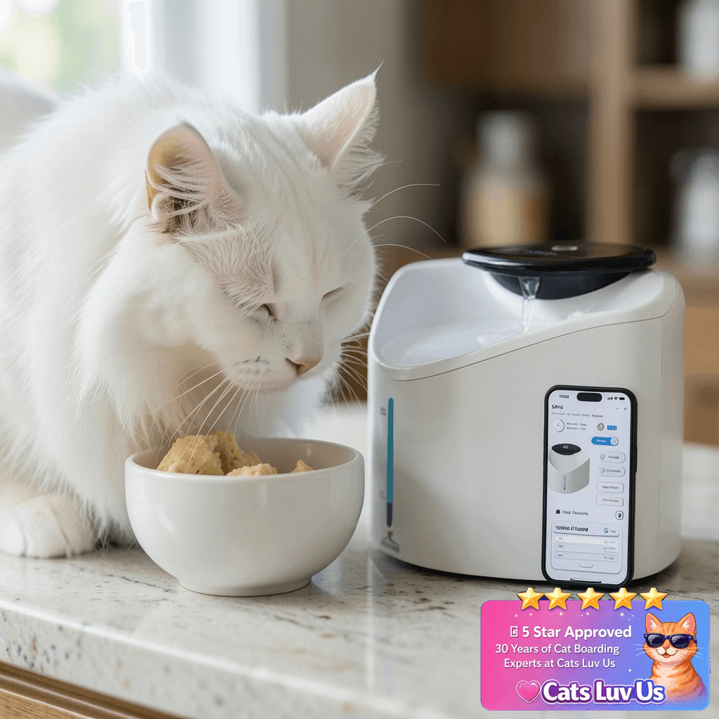 Wireless Cat Water Fountain with Smart App Monitoring with cat - professional product lifestyle photo