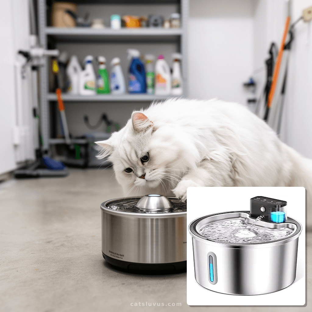 Wireless Cat Water Fountain Stainless Steel - 3.2L/108oz Cor with cat - professional product lifestyle photo