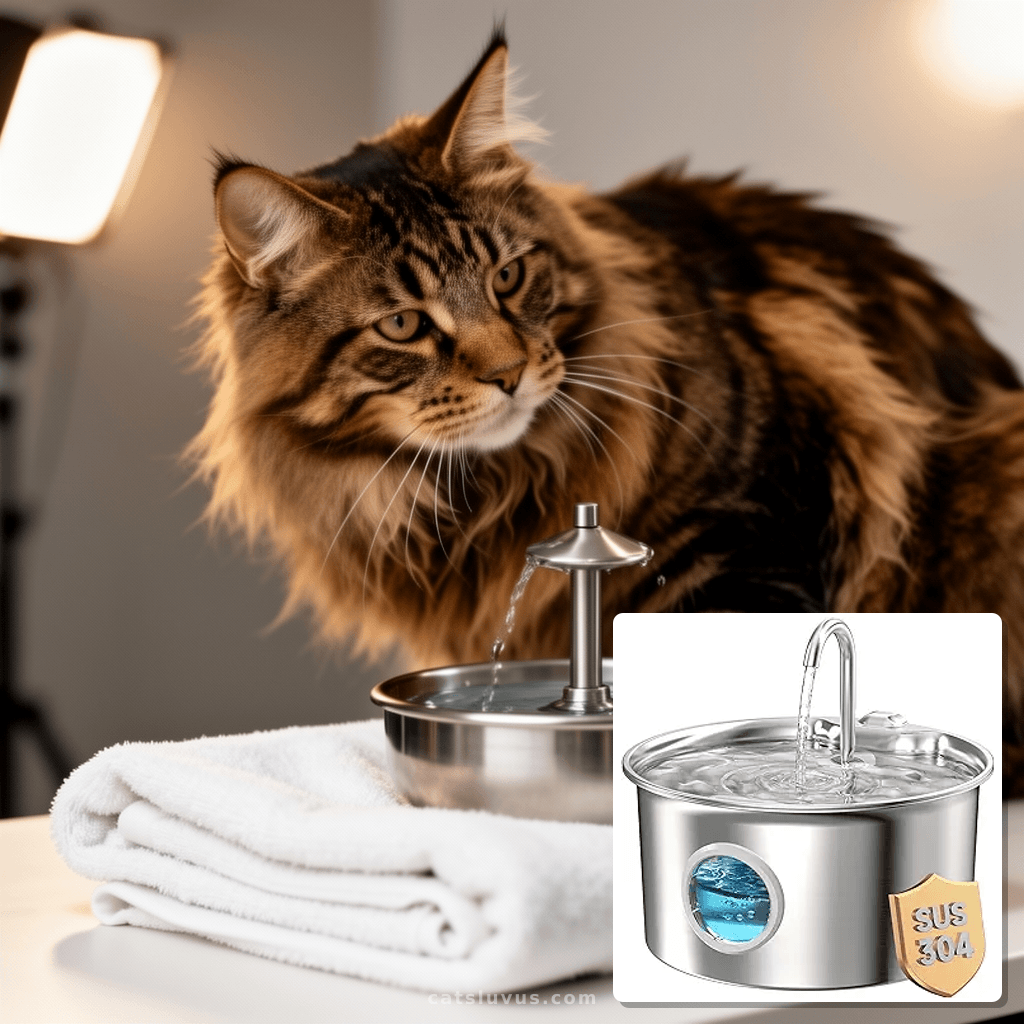 Cat Water Fountain Stainless Steel: Cat Fountain for Drinkin with cat - professional product lifestyle photo
