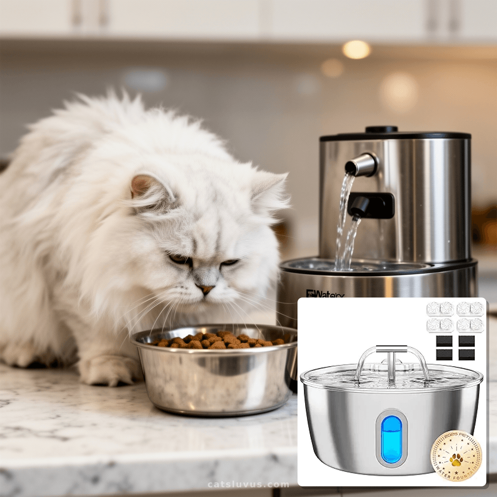 Cat Water Fountain Wireless Cordless: Cat Fountain for Drink with cat - professional product lifestyle photo