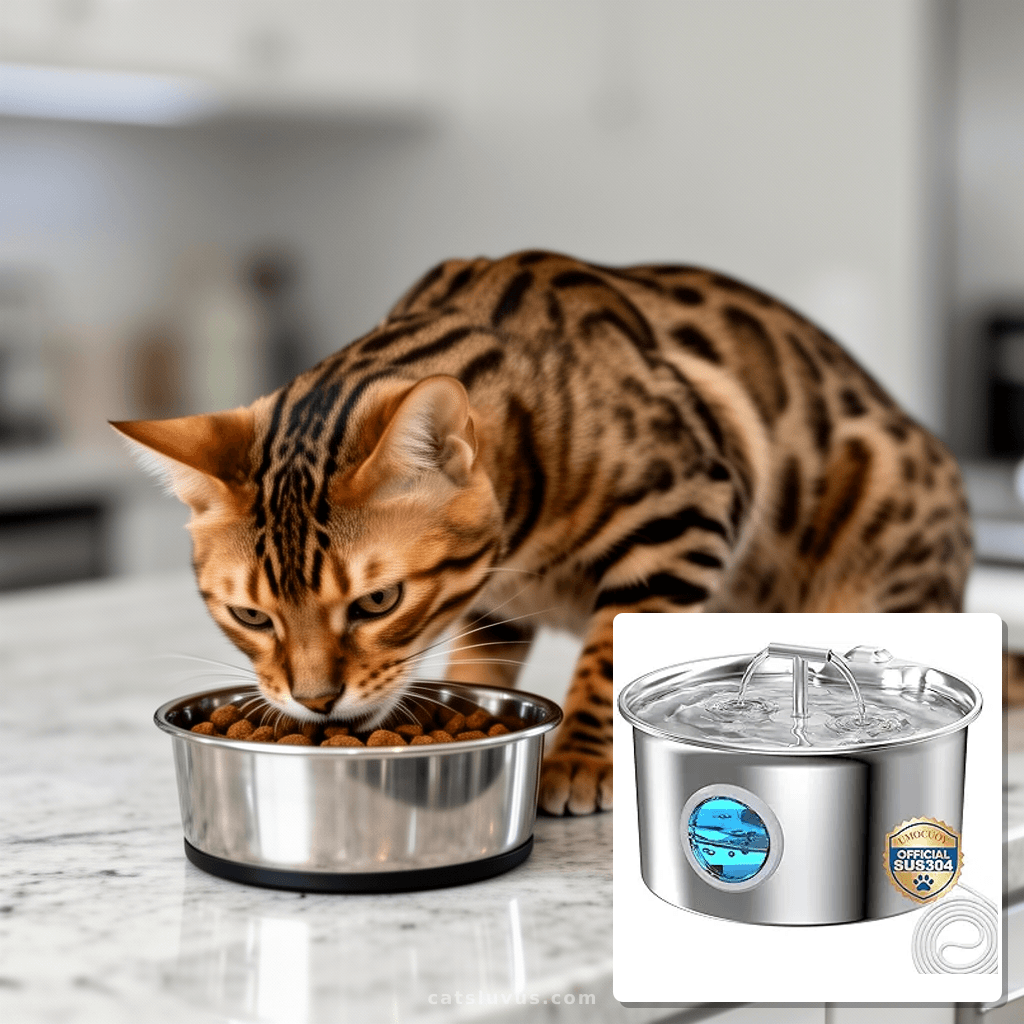 Cat Water Fountain Stainless Steel: Cat Fountain for Drinkin with cat - professional product lifestyle photo