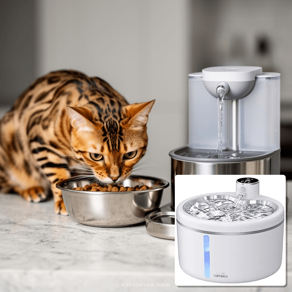 Cat Water Fountain Stainless Steel: 108oz/3.2L Automatic Pet with cat - professional product lifestyle photo