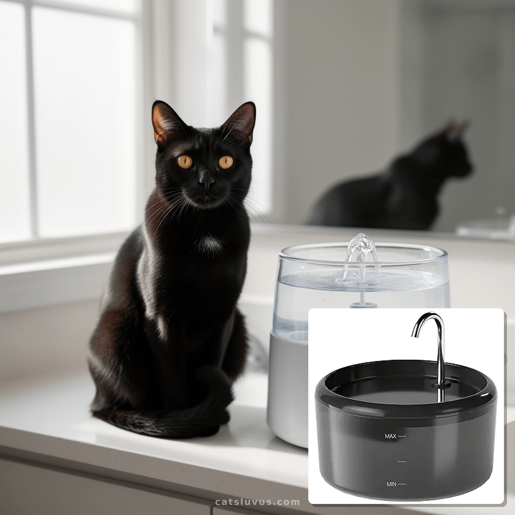 Cat Water Fountain for Cats Indoor: 80oz/2.4L Cat Fountains  with cat - professional product lifestyle photo