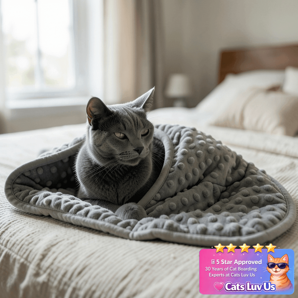 LaSyL Weighted Blanket for Pets | Thunder Blanket for Dogs with cat - professional product lifestyle photo