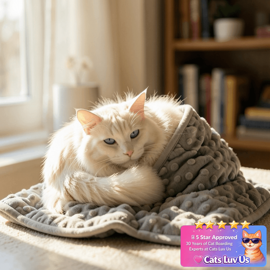 LaSyL Weighted Blanket for Pets | Thunder Blanket for Dogs with cat - professional product lifestyle photo