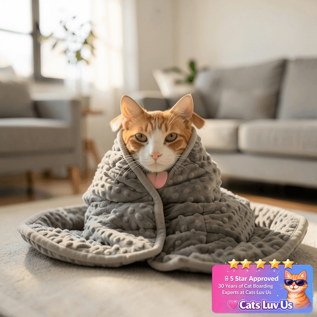 LaSyL Weighted Blanket for Pets | Thunder Blanket for Dogs with cat - professional product lifestyle photo