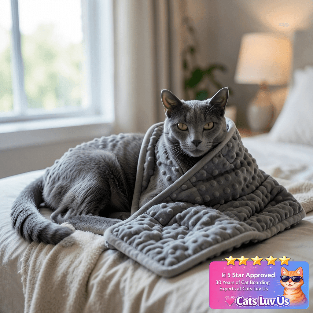 LaSyL Weighted Blanket for Pets | Thunder Blanket for Dogs with cat - professional product lifestyle photo