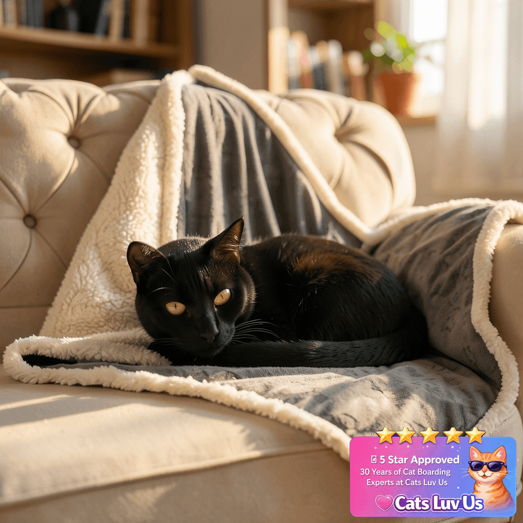 Qeils Pet Blankets for Cats - Waterproof Cat Blanket with cat - professional product lifestyle photo