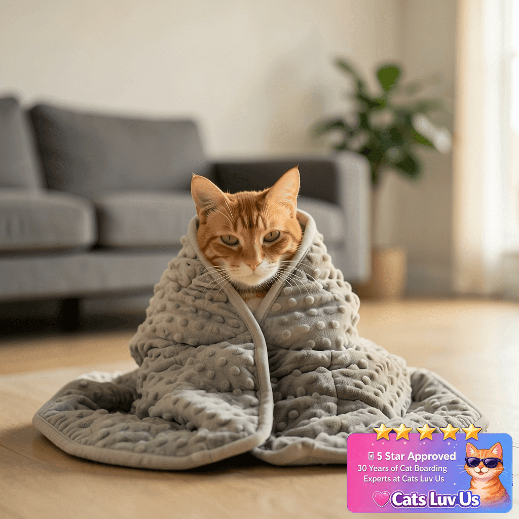 LaSyL Weighted Blanket for Pets | Thunder Blanket for Dogs with cat - professional product lifestyle photo